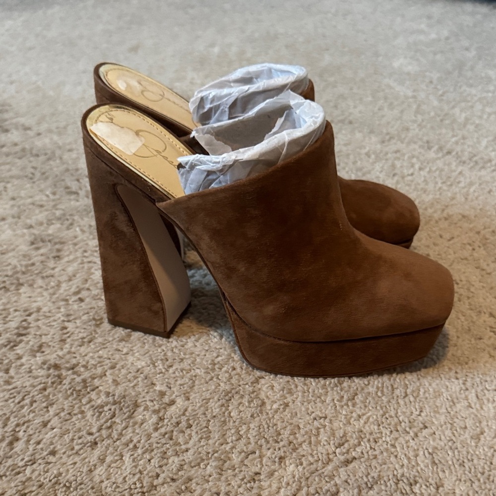 Jessica Simpson Denima Brown Suede Platform Mules
